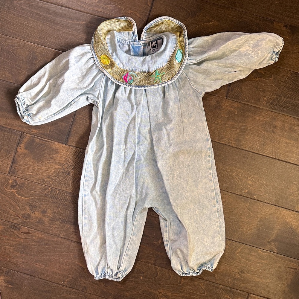 2T Acid Wash Vintage 90s Sea Side Denim Bubble Romper